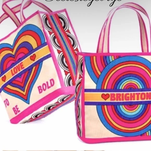 Brighton Handbags - Brighton rainbow canvas heart tote
